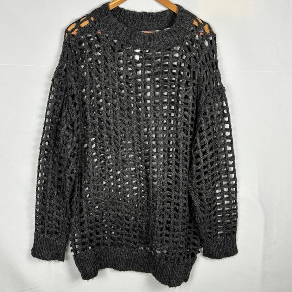 Urban Outfitters Womens Open Knit Pullover Sweater Long Sleeve Sz L Brown Boho - Picture 1 of 10